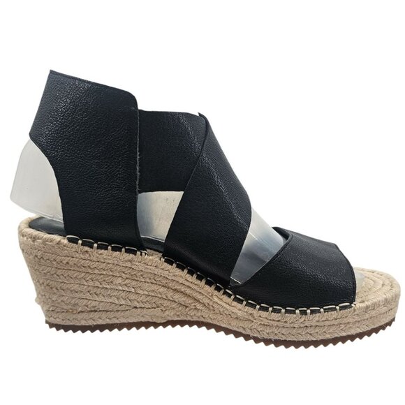 Eileen Fisher Womens 7 Willow Espadrille Wedge Black Leather Sandals - Picture 5 of 10